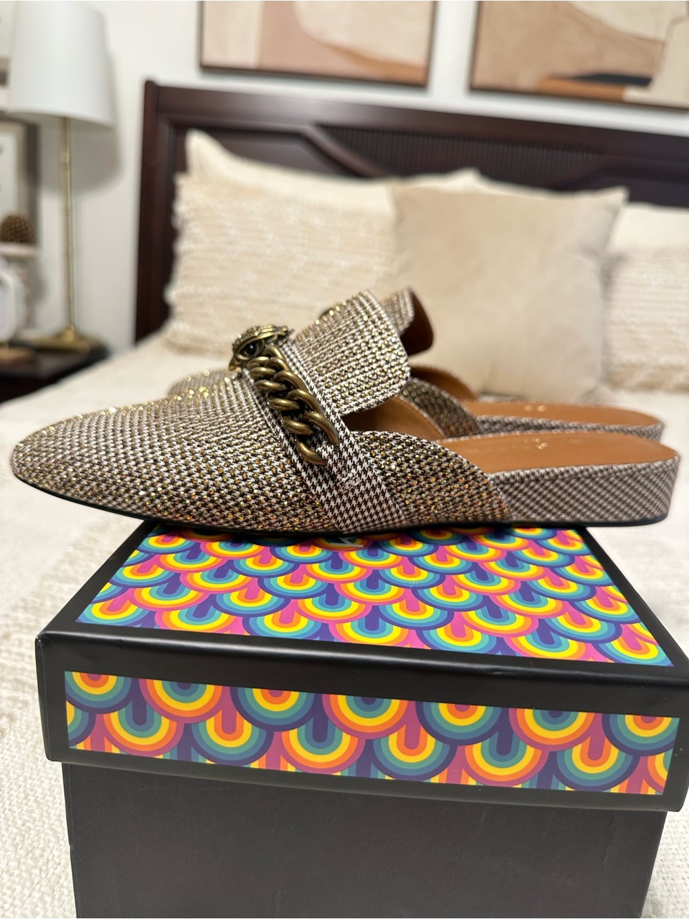 Kurt Geiger Tweed Pointed- Toe Chain Mule in Brown - Picture 6 of 8